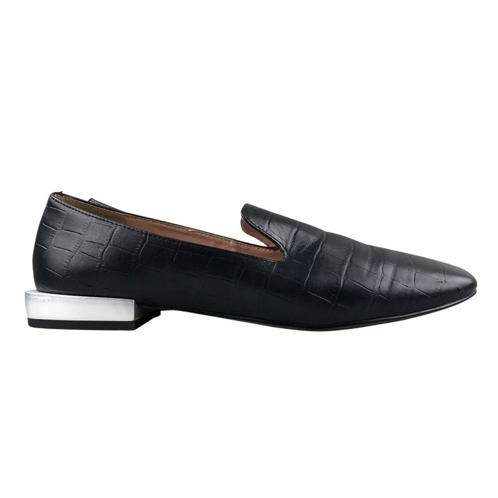 Linea Paolo Women's Size 7M Missy Black Leather Croc Embossed Slip On Loafers